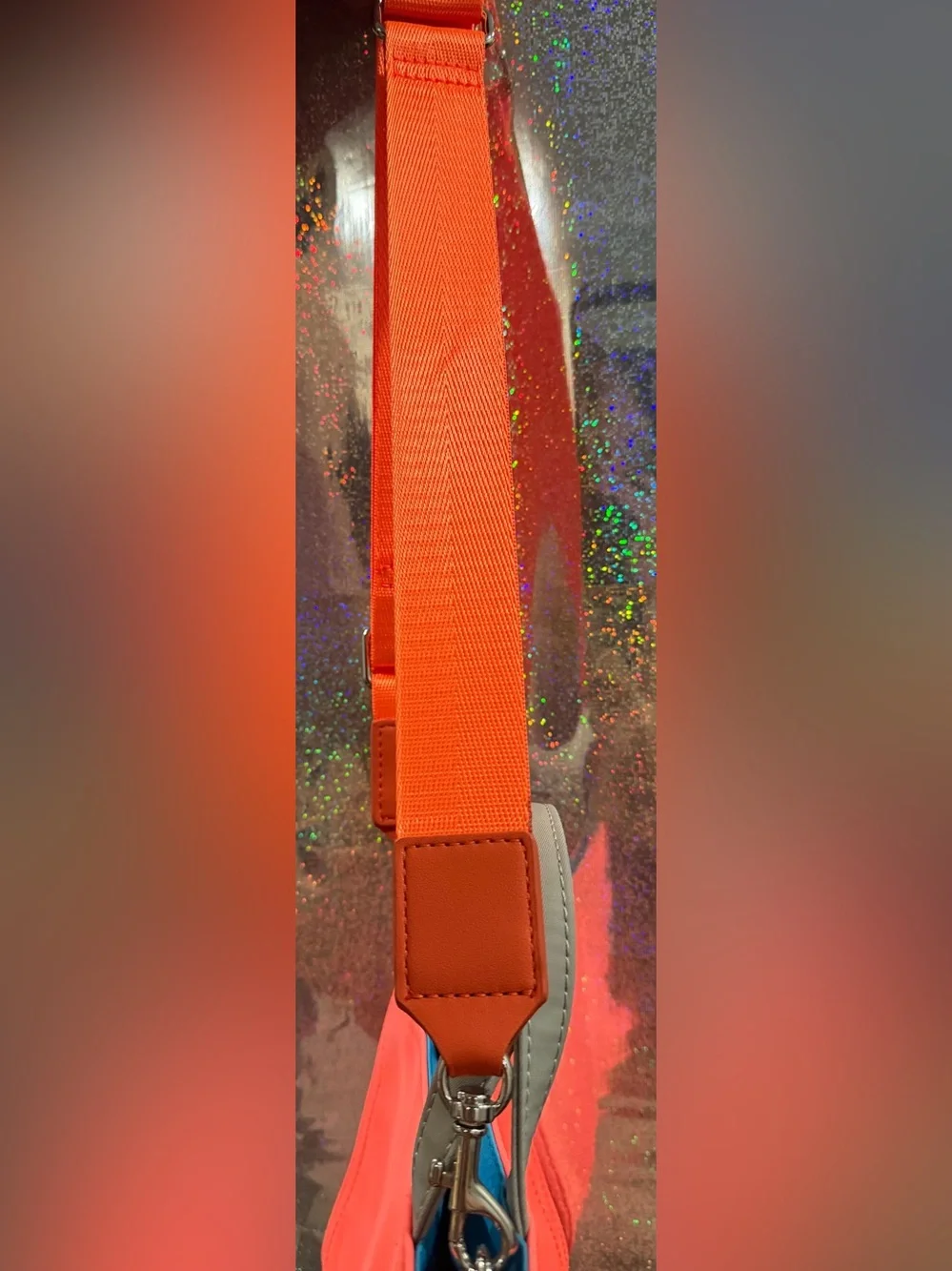 Edie Parker Neon Coral Mini Tote Crossbody Bag Orange Blue Nylon